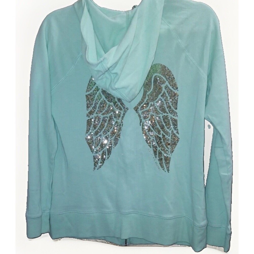 VICTORIAS SECRET Angel Collection Hoodie Sequin Angel Wing Mint Green Size XS
